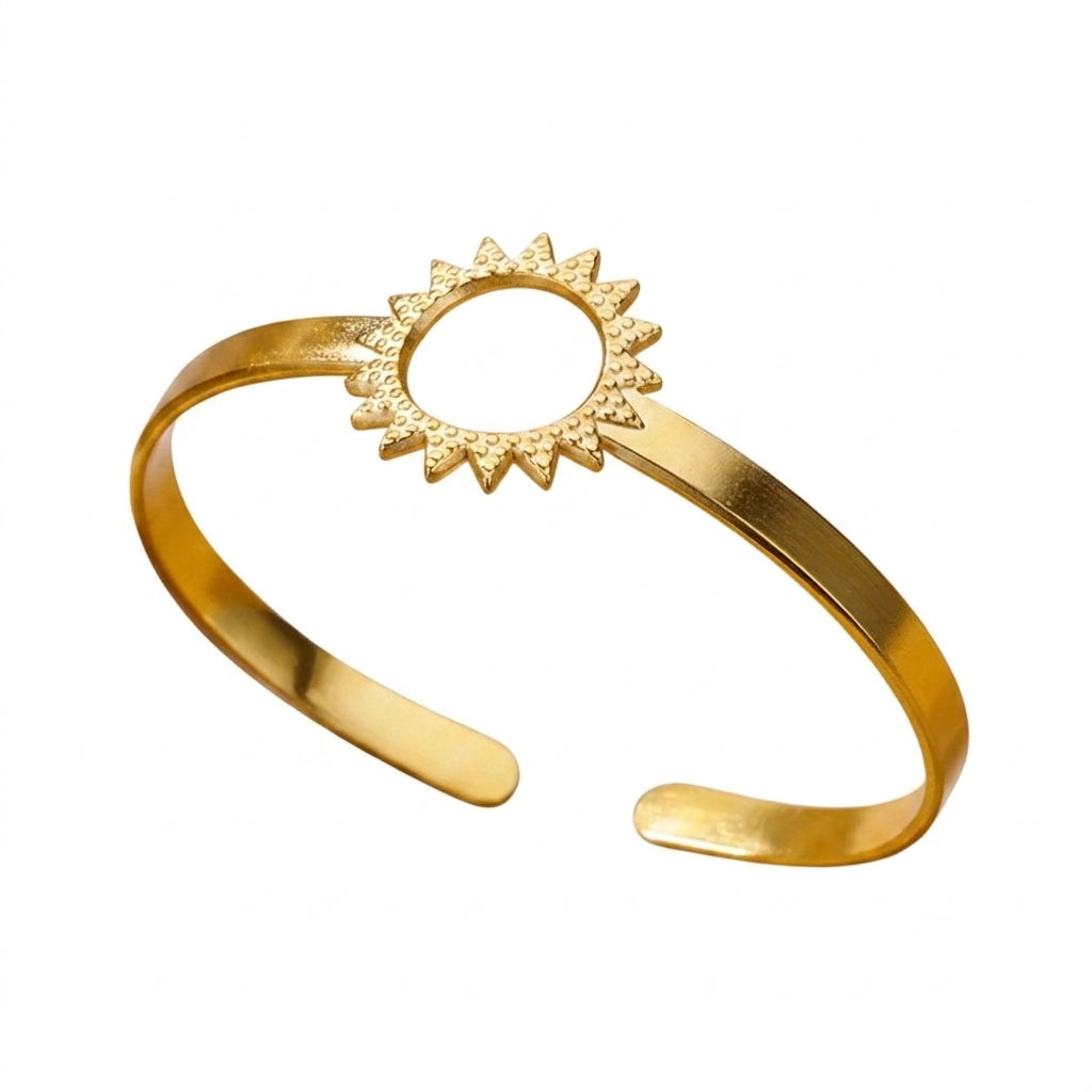 Bracelet jonc doré à fleur travaillée