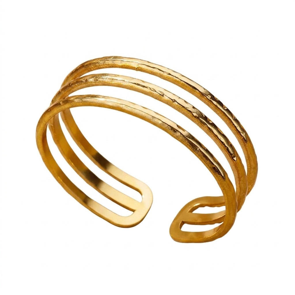Bracelet jonc doré multi-anneaux texturé