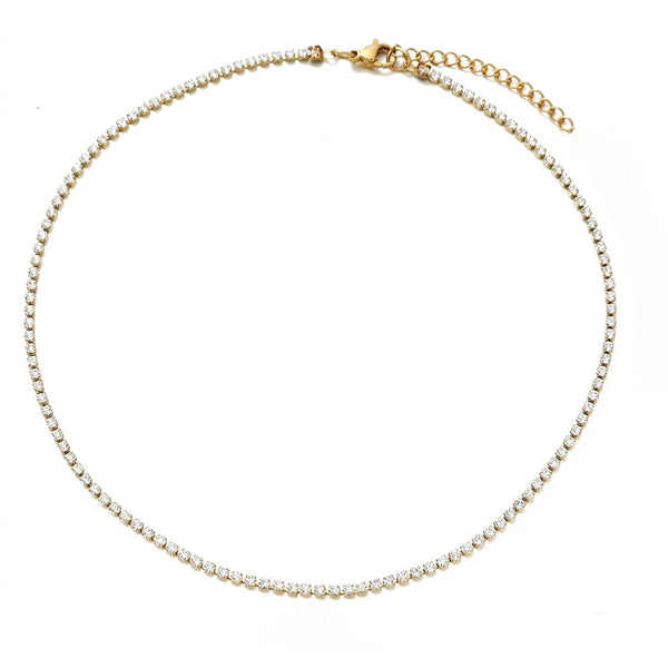 Choker tennis doré, ras de cou scintillant