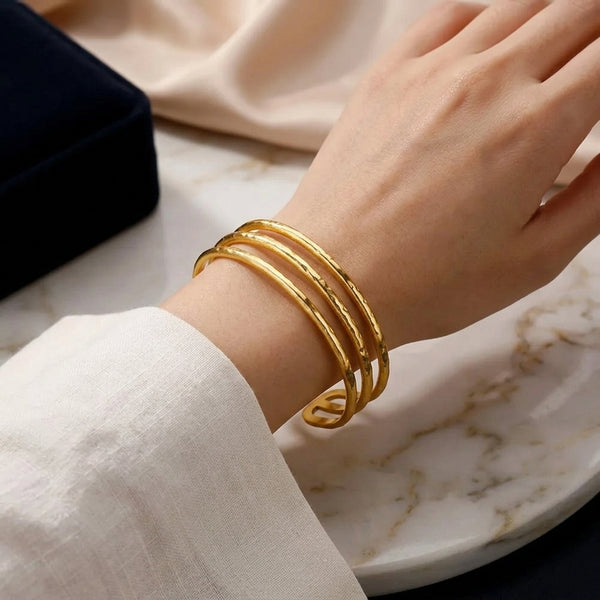 Bracelet jonc doré multi-anneaux texturé – photo 2