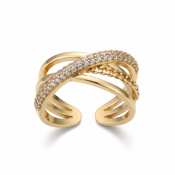 Bague Multi-Rangs Chaîne & Zircons Croisés — photo 1