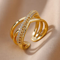 Bague Multi-Rangs Chaîne & Zircons Croisés — photo 3